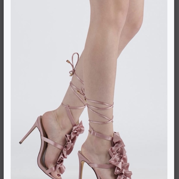 Ruffle Party Lace-Up Satin Heels - Picture 2 of 3